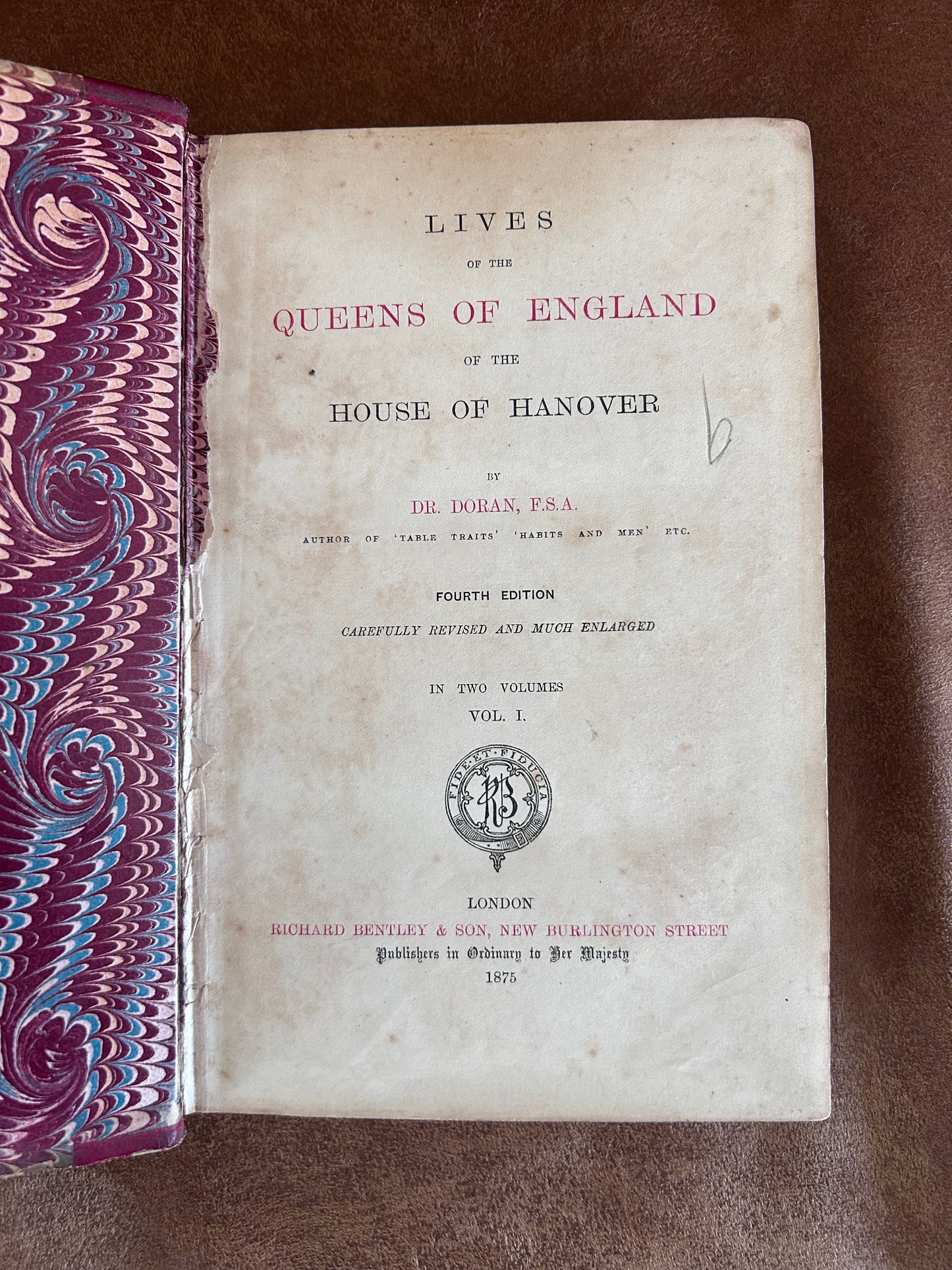 Lives of the Queens of England 1875 with autographs - Vol 1