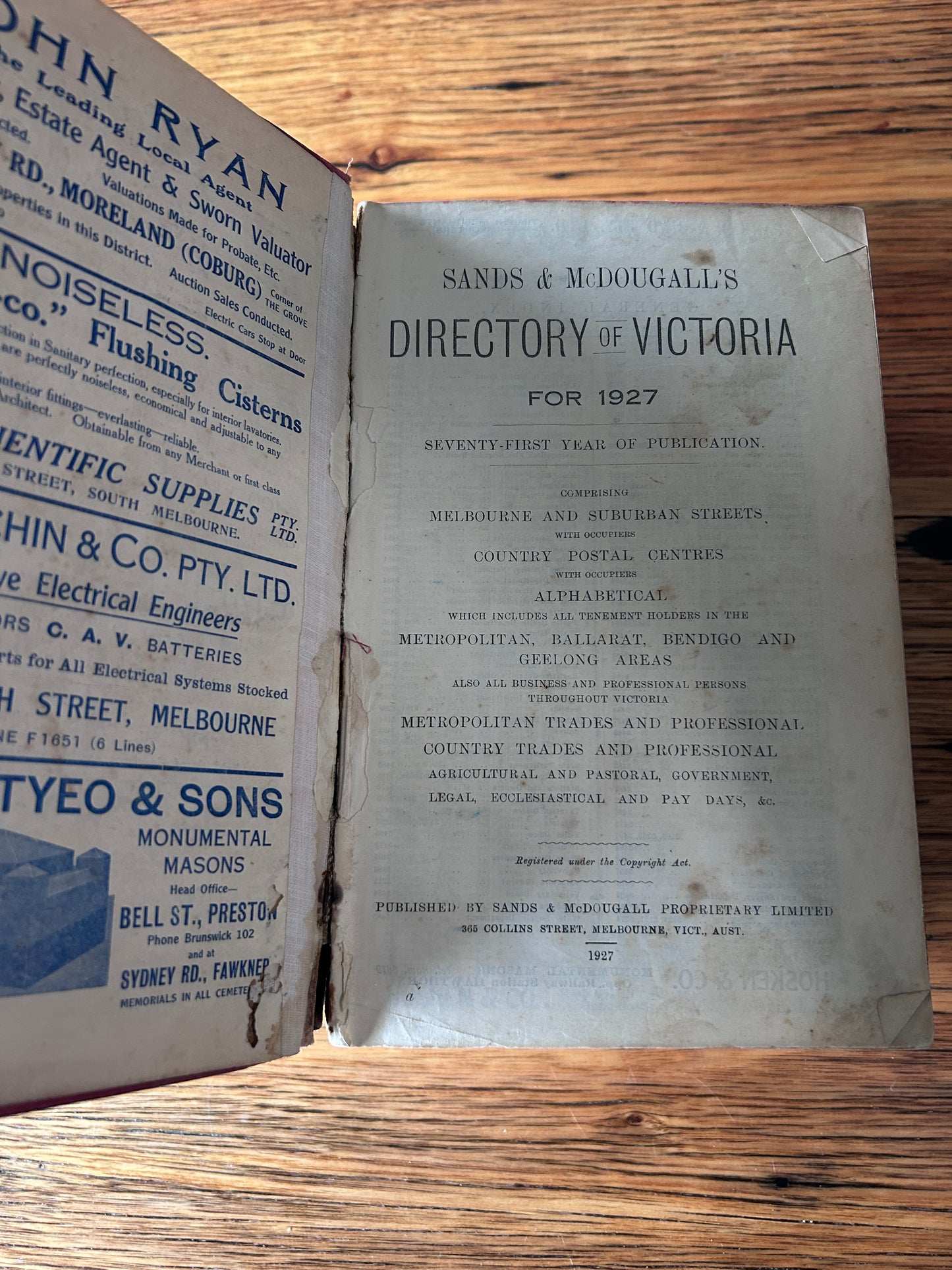 Rare Directory of Victoria - 1927 - Metro, Ballarat, Bendigo, and Geelong Areas - usually found only in museums.