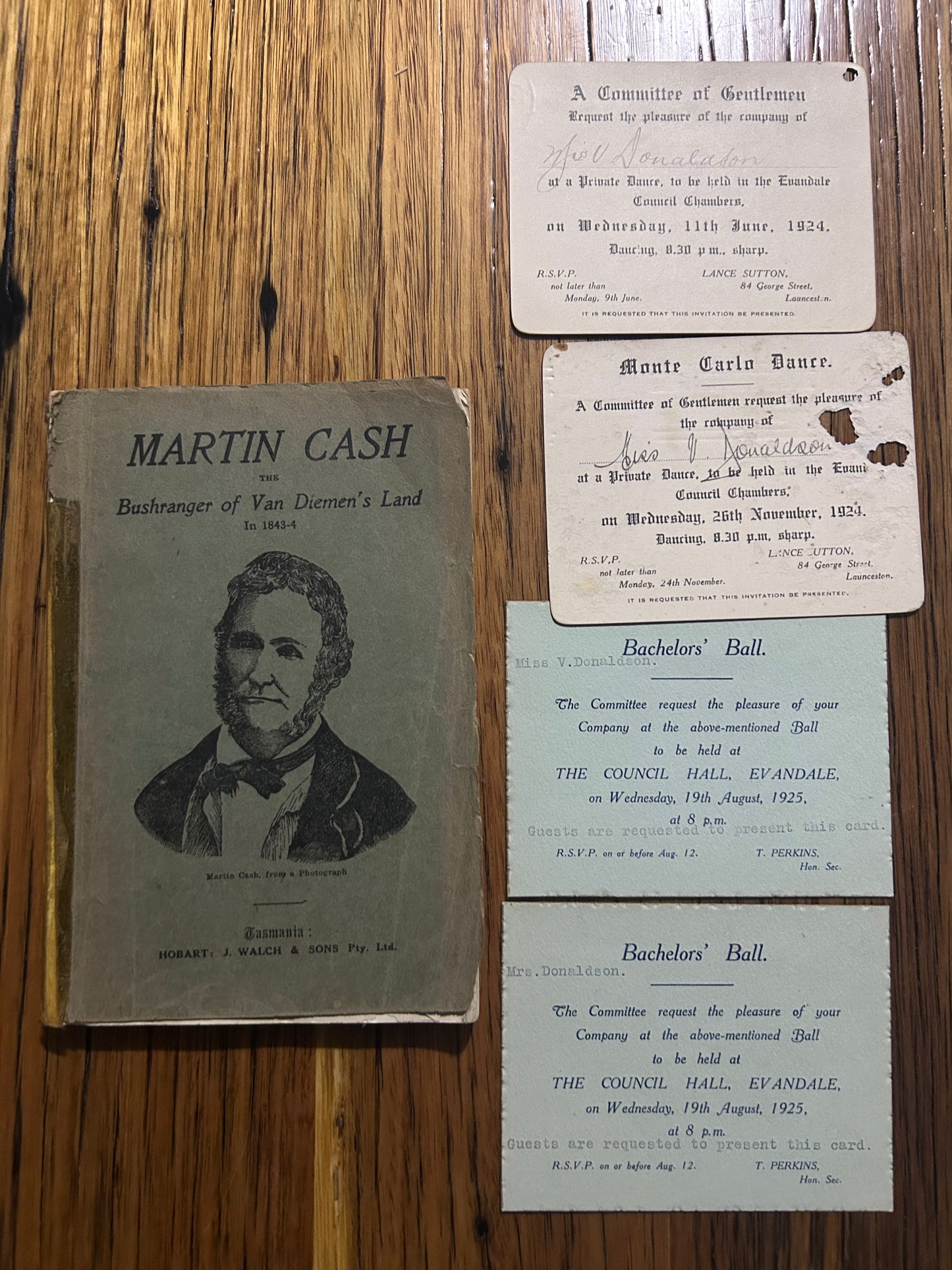 Martin Cash The Bushranger of Van Diemen’s Land In 1843-4. Circa 1929 with bonus free dance invitations found inside