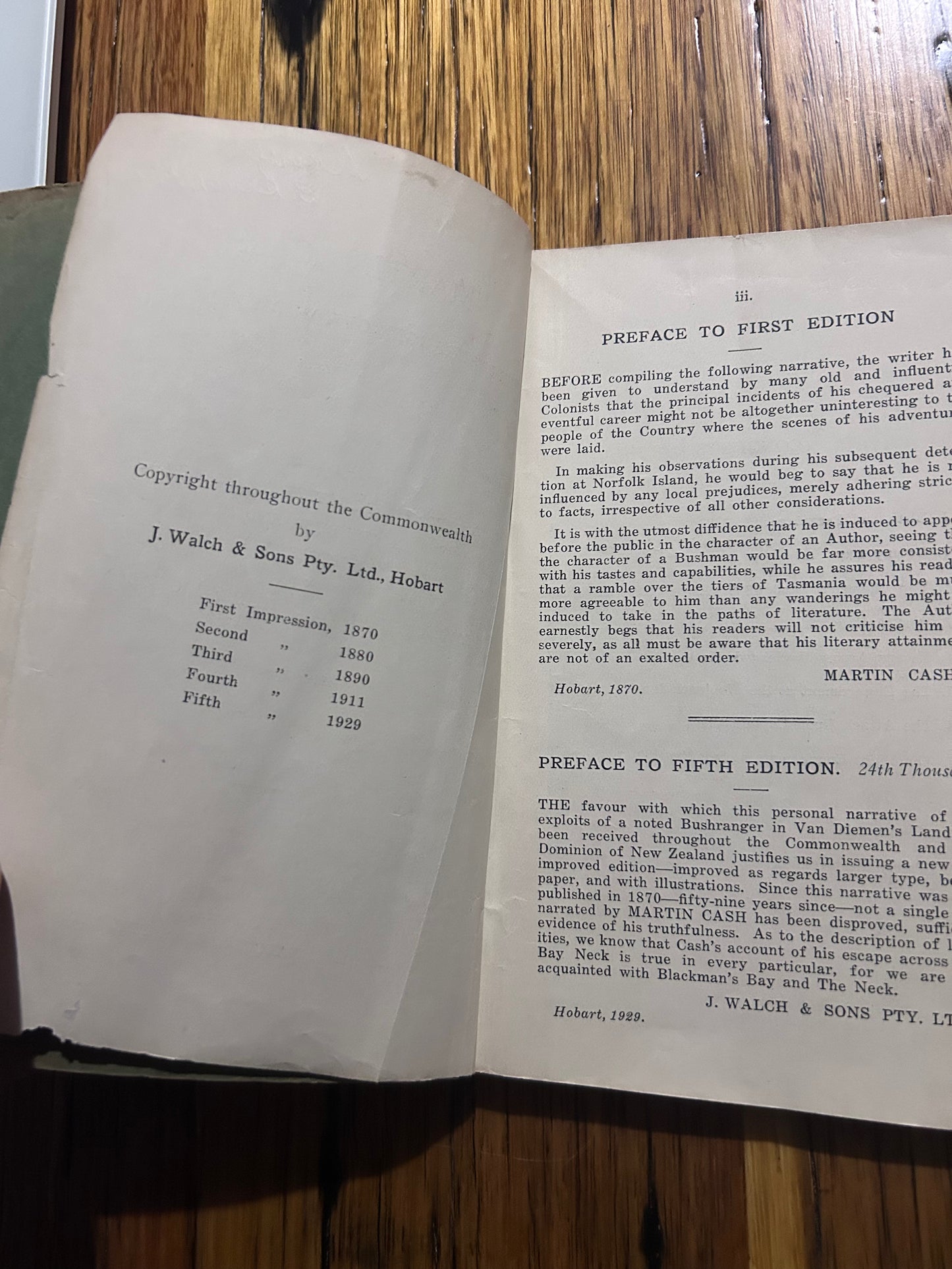 Martin Cash The Bushranger of Van Diemen’s Land In 1843-4. Circa 1929 with bonus free dance invitations found inside